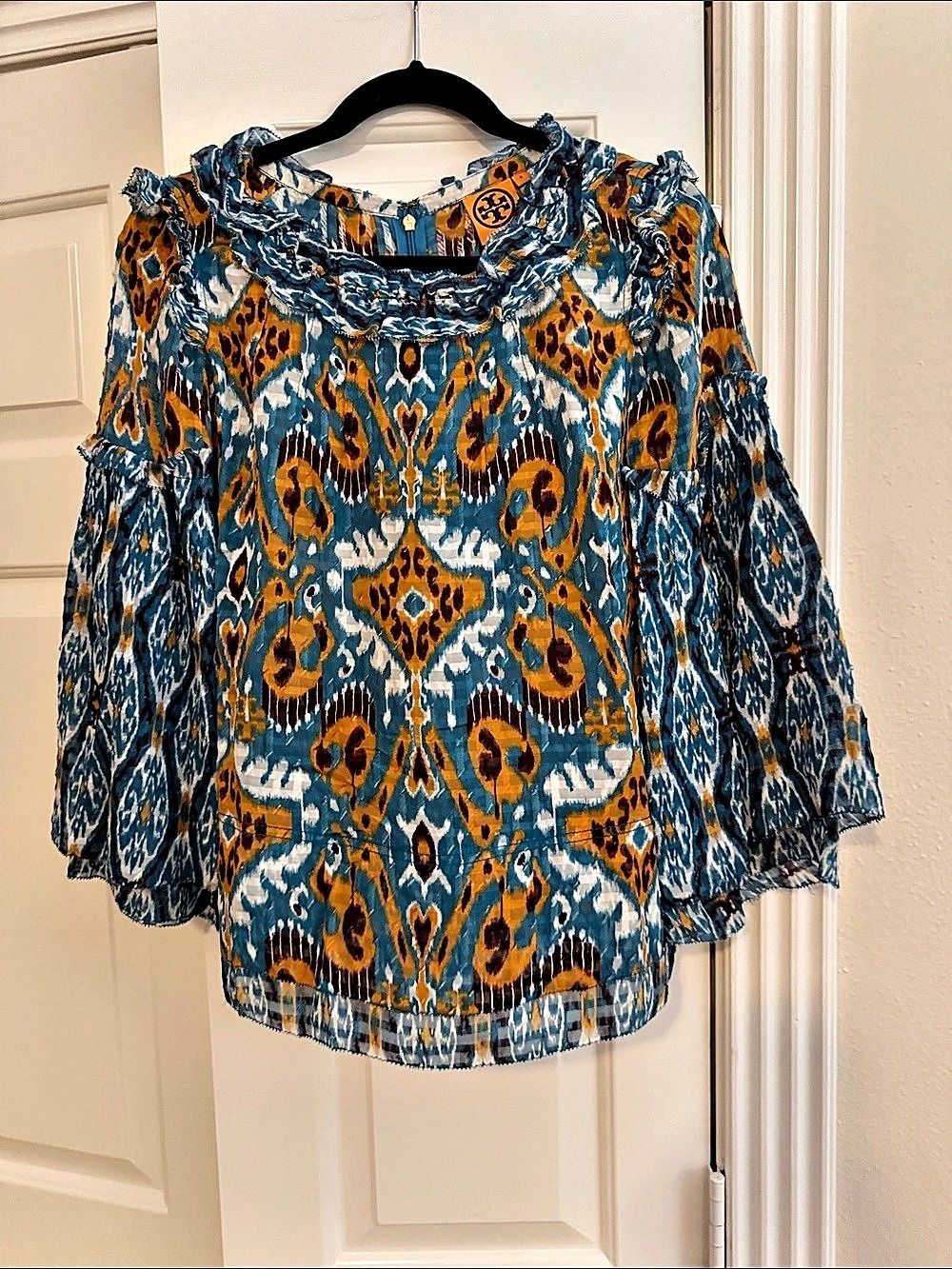 Tory Burch Printed Blouse in Blue & Orange Like New